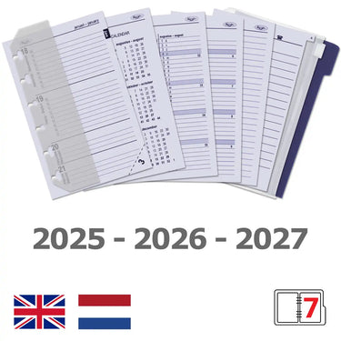 6337-25-26-27 125 x 80 mm Pocket Planner Organizer Inserts Complete Set NL EN 2025 2026 2027